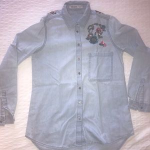 Zara women’s light denim sequined designed shirt